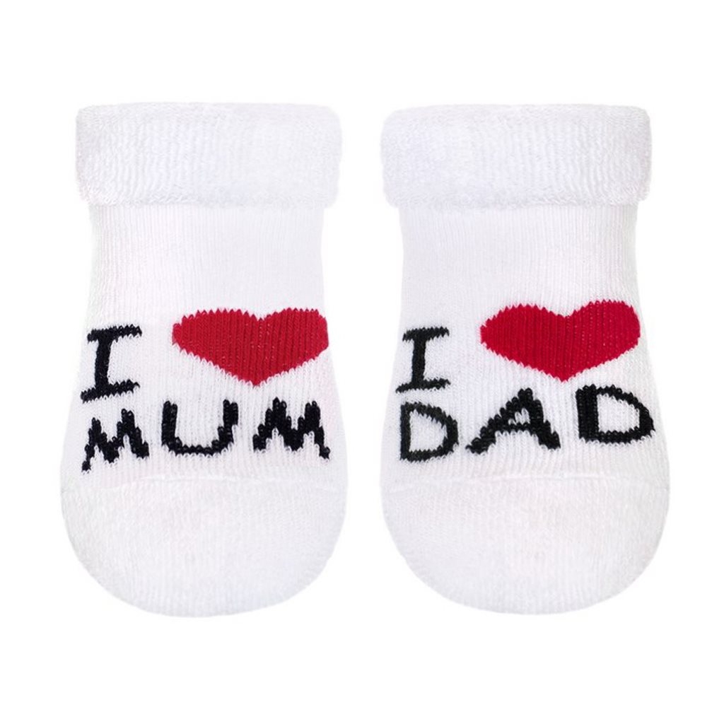 Dojčenské froté ponožky New Baby biele I Love Mum and Dad 56 (0-3m)