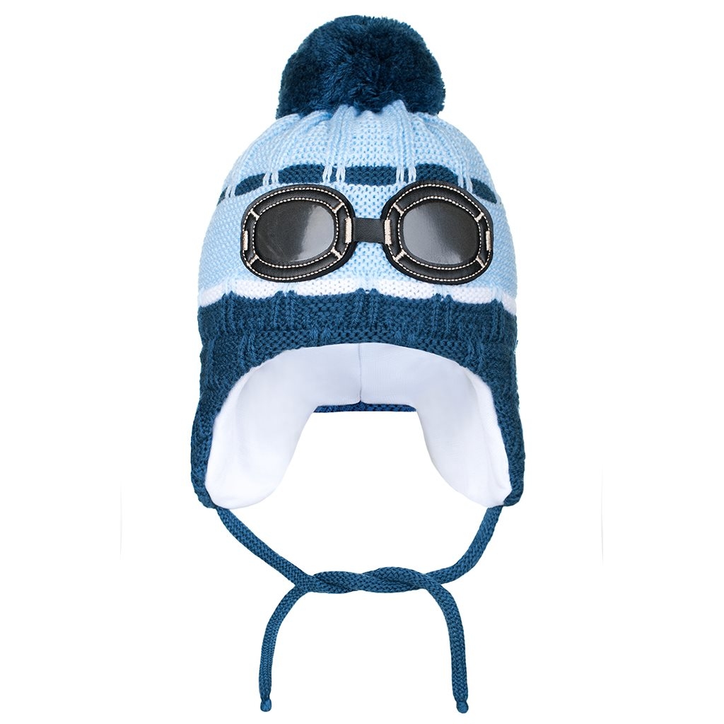 Zimná detská čiapočka New Baby okuliarky svetlo modrá 104 (3-4r)