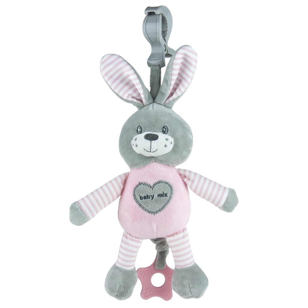 Edukačná hrajúca plyšová hračka s klipom Baby Mix králik rúžový