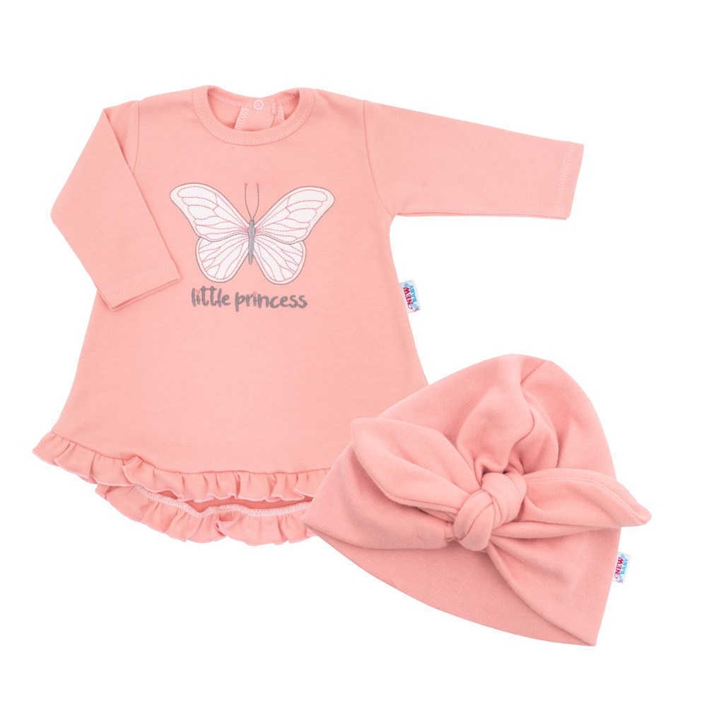 Dojčenské šatôčky s čiapočkou-turban New Baby Little Princess ružové 80 (9-12m)