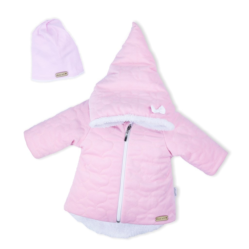 Zimný dojčenský kabátik s čiapočkou Nicol Kids Winter ružový 56 (0-3m)