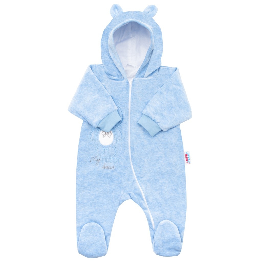 Dojčenský semiškový overal s kapucňou New Baby Sweetheart modrý 68 (4-6m)