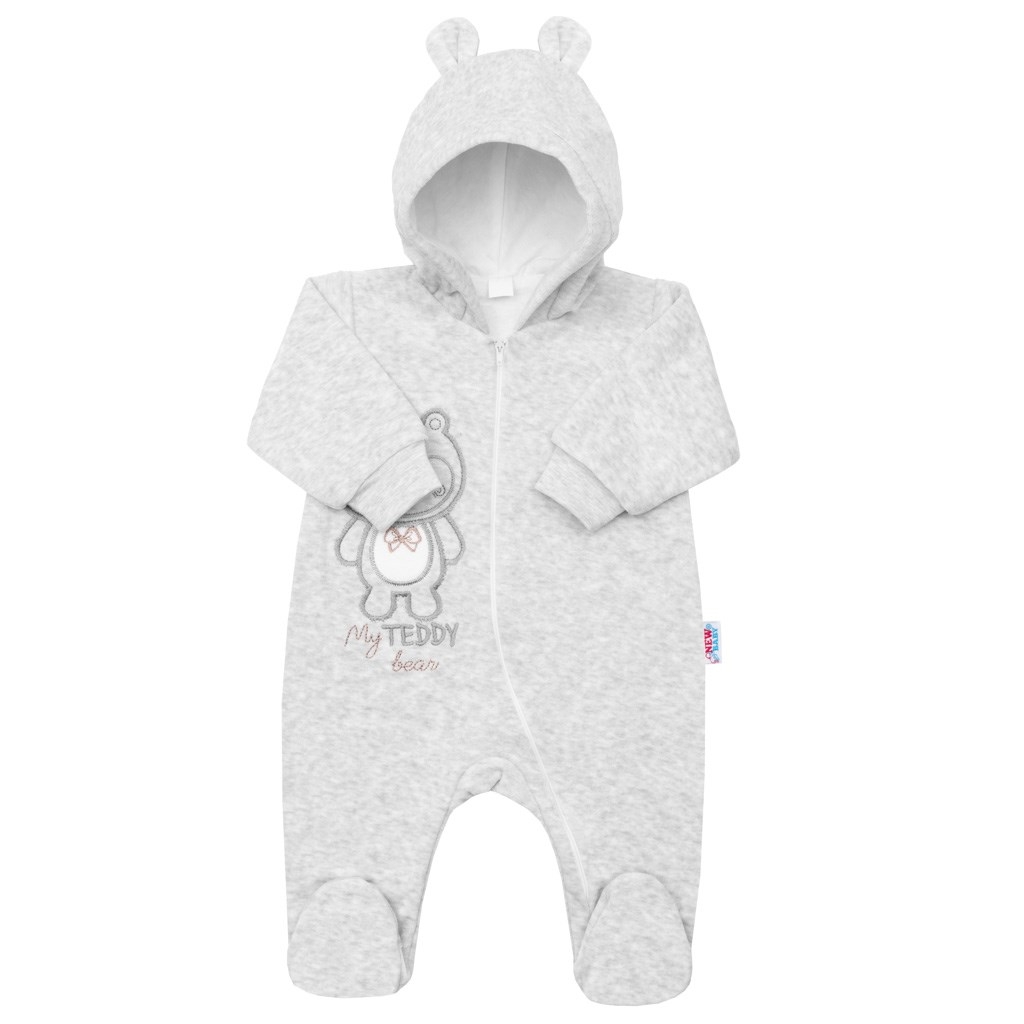 Dojčenský semiškový overal s kapucňou New Baby Sweetheart sivý 74 (6-9m)