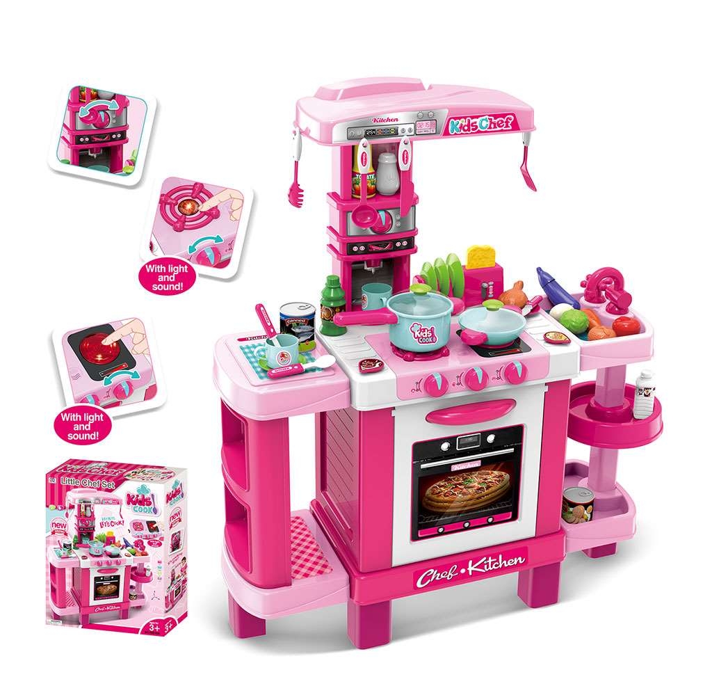 Detská kuchynka Baby Mix malý Malý šéfkuchár + príslušenstvo ružová