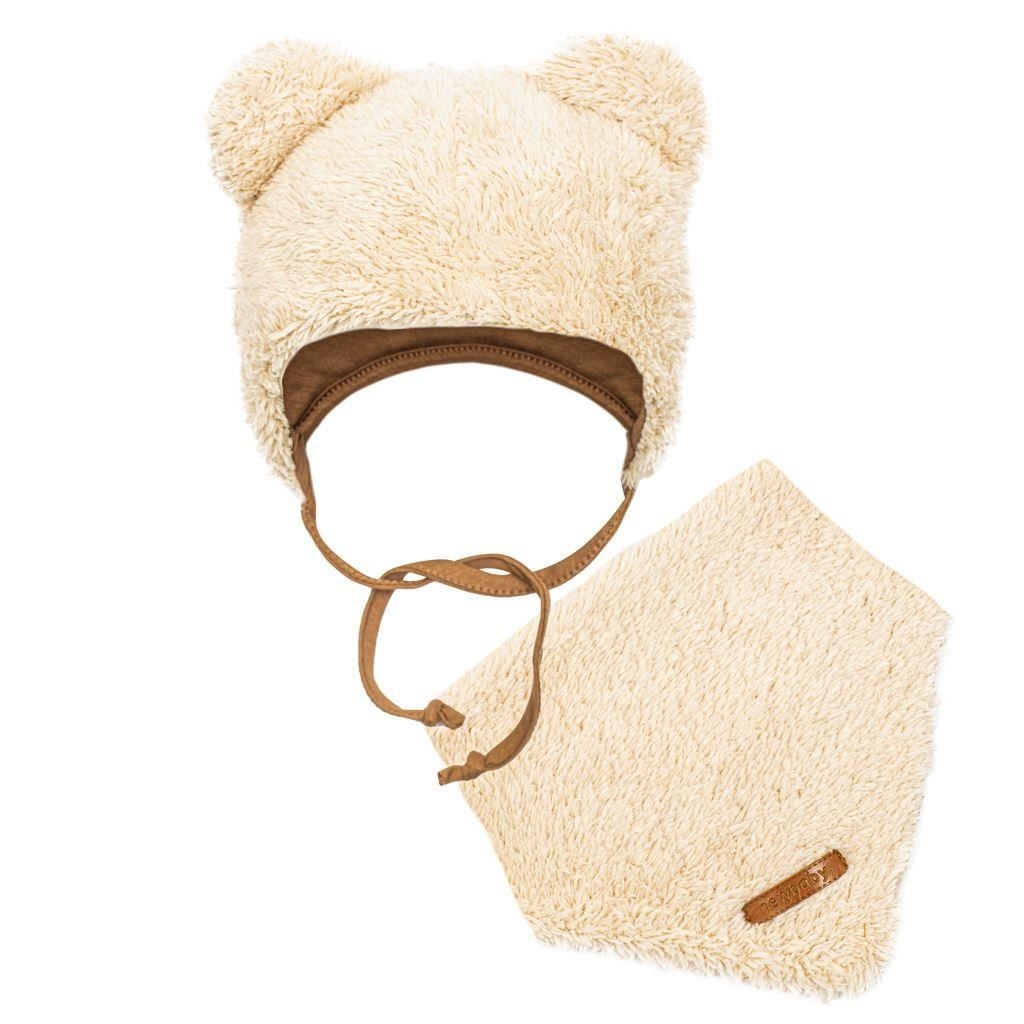 Zimná dojčenská čiapočka so šatkou na krk New Baby Teddy bear béžová 80 (9-12m)