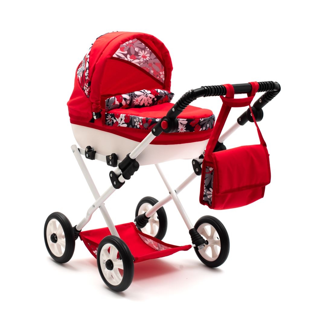 Detský kočík pre bábiky New Baby COMFORT červený kvety