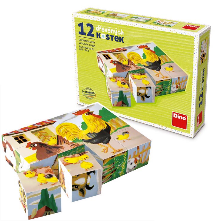 Drevené kocky domáce zvieratka 12ks