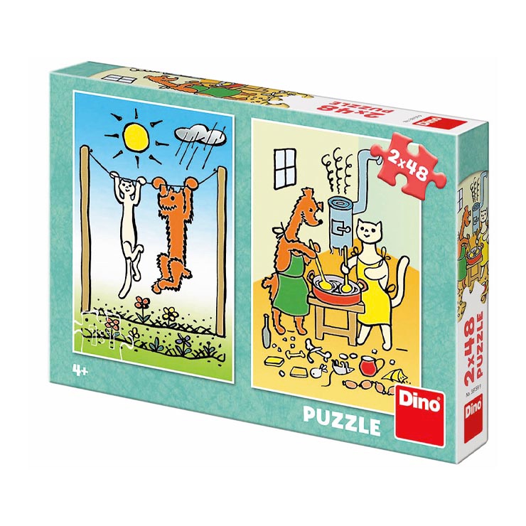 Puzzle psíček a mačička 2x48ks