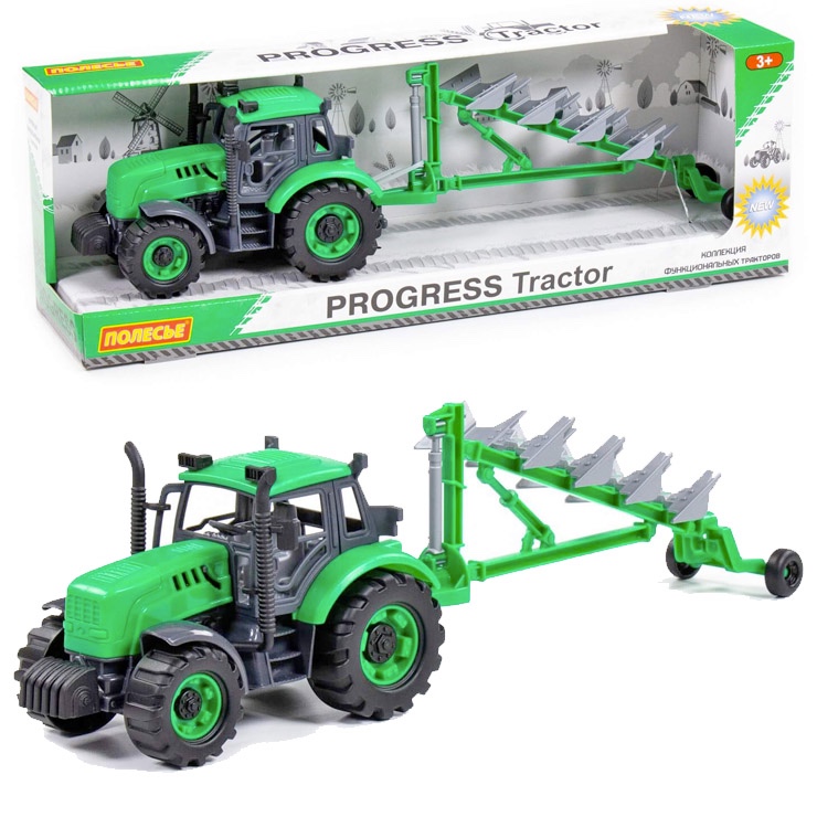 Traktor Progress s pluhmi na zotrvačník zeleny